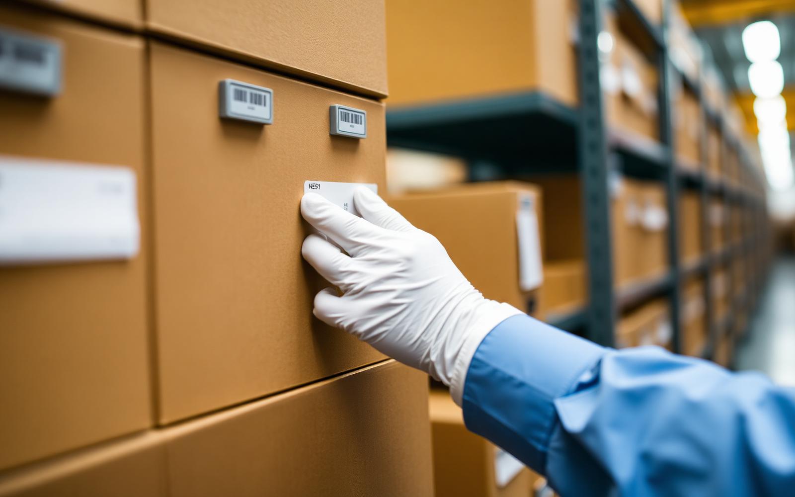 Etichetta con codice a barre applicata su una scatola d'archivio